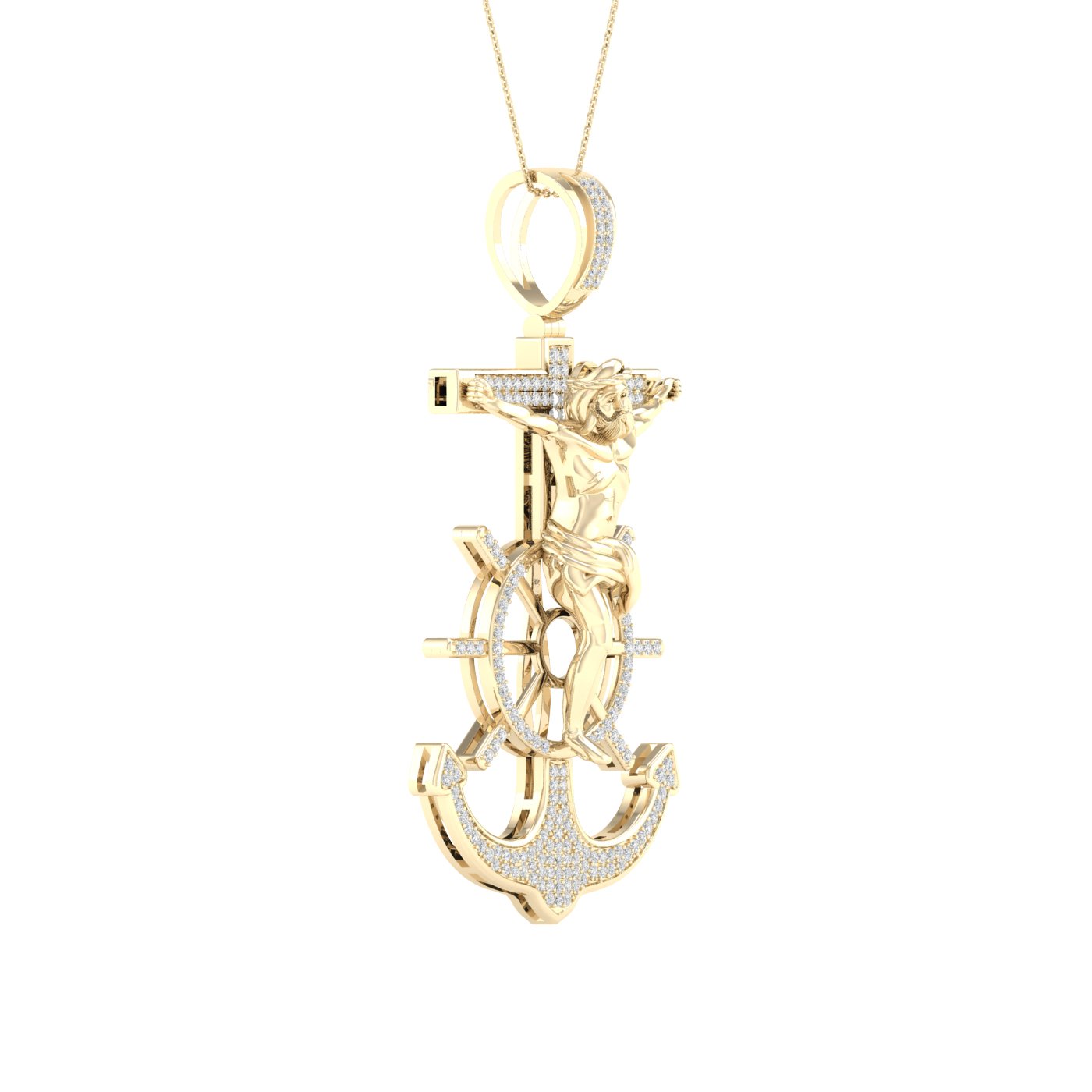 Diamond Jesus on Cross Pendant - 0.50 Carats in 10KT Gold with Chain
