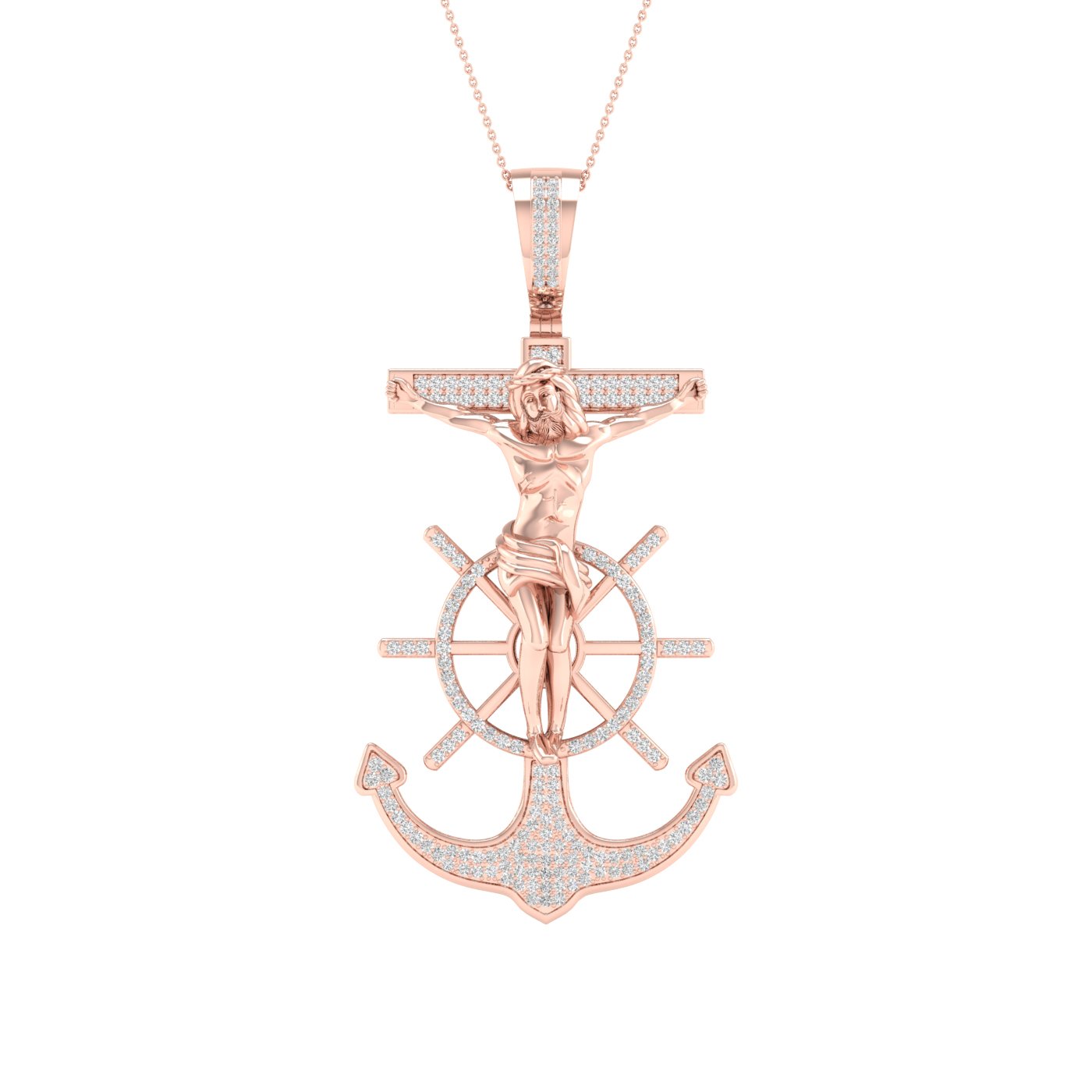 Diamond Jesus on Cross Pendant - 0.50 Carats in 10KT Gold with Chain