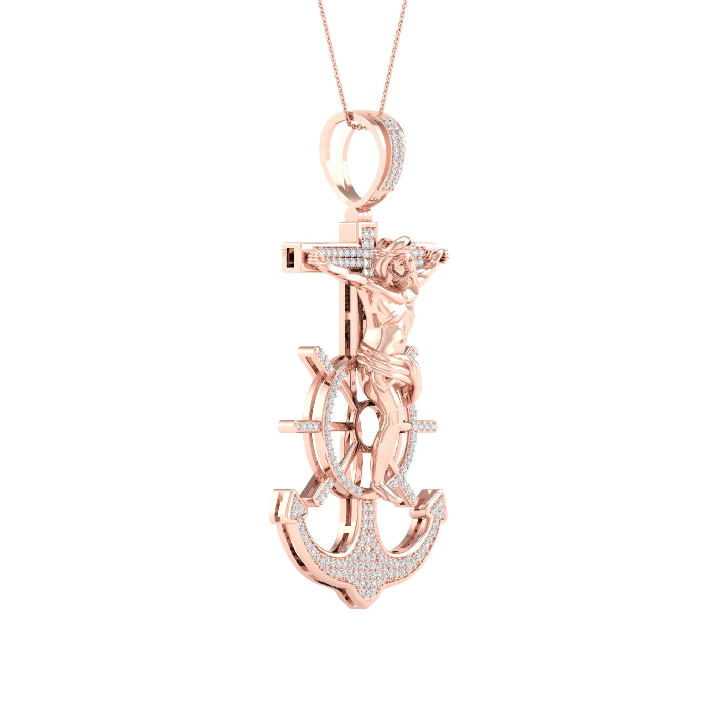 Diamond Jesus on Cross Pendant - 0.50 Carats in 10KT Gold with Chain