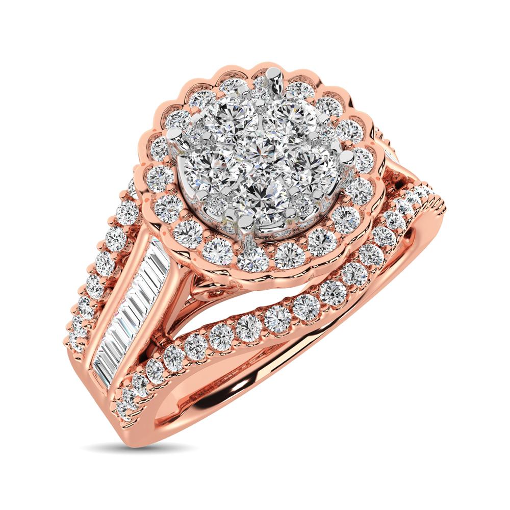 Diamond Engagement Ring with Round and Baguette Cuts - 1 Carat in 14KT Gold