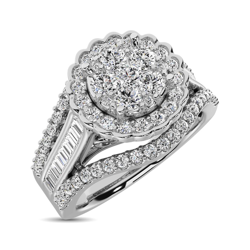 Diamond Engagement Ring with Round and Baguette Cuts - 1 Carat in 14KT Gold