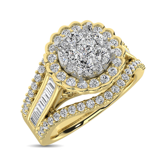 Diamond Engagement Ring with Round and Baguette Cuts - 1 Carat in 14KT Gold