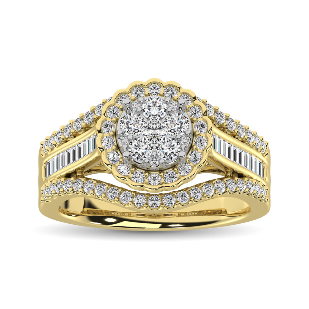 Diamond Engagement Ring with Round and Baguette Cuts - 1 Carat in 14KT Gold