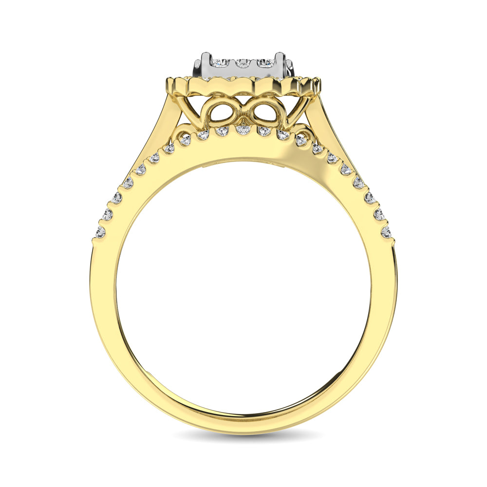 Diamond Engagement Ring with Round and Baguette Cuts - 1 Carat in 14KT Gold