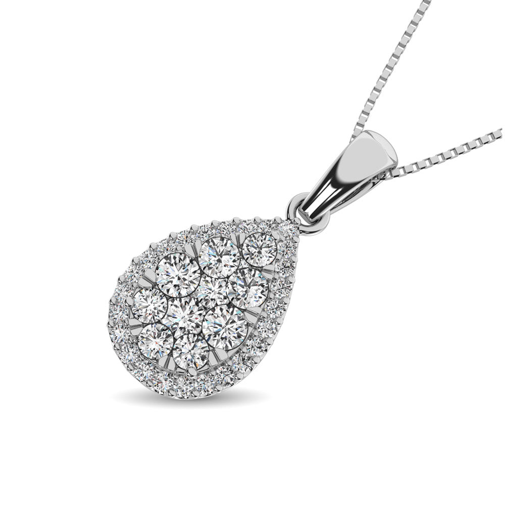 Diamond Pendant with Halo - 0.67 Carats in 14KT Gold, Try at Home