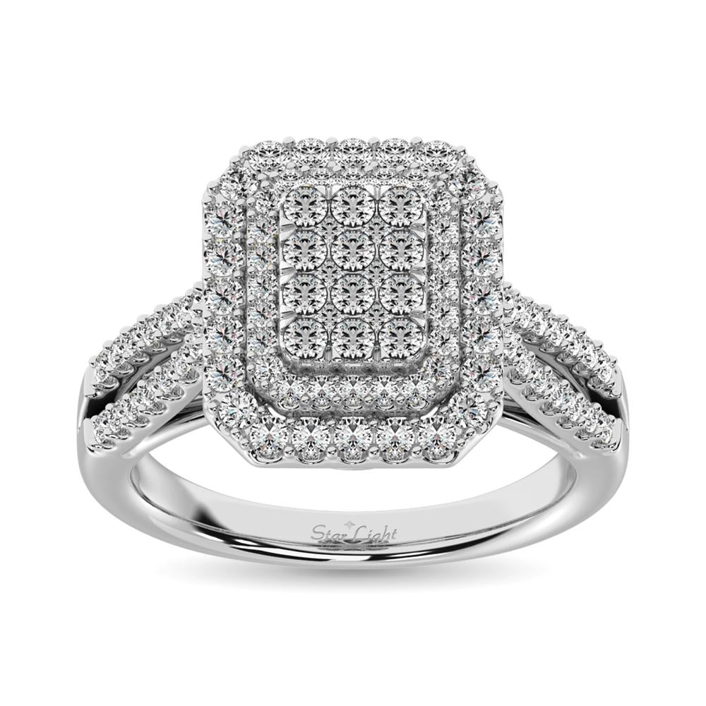 Double Halo Diamond Engagement Ring - 1.00 Carats in 14K White Gold
