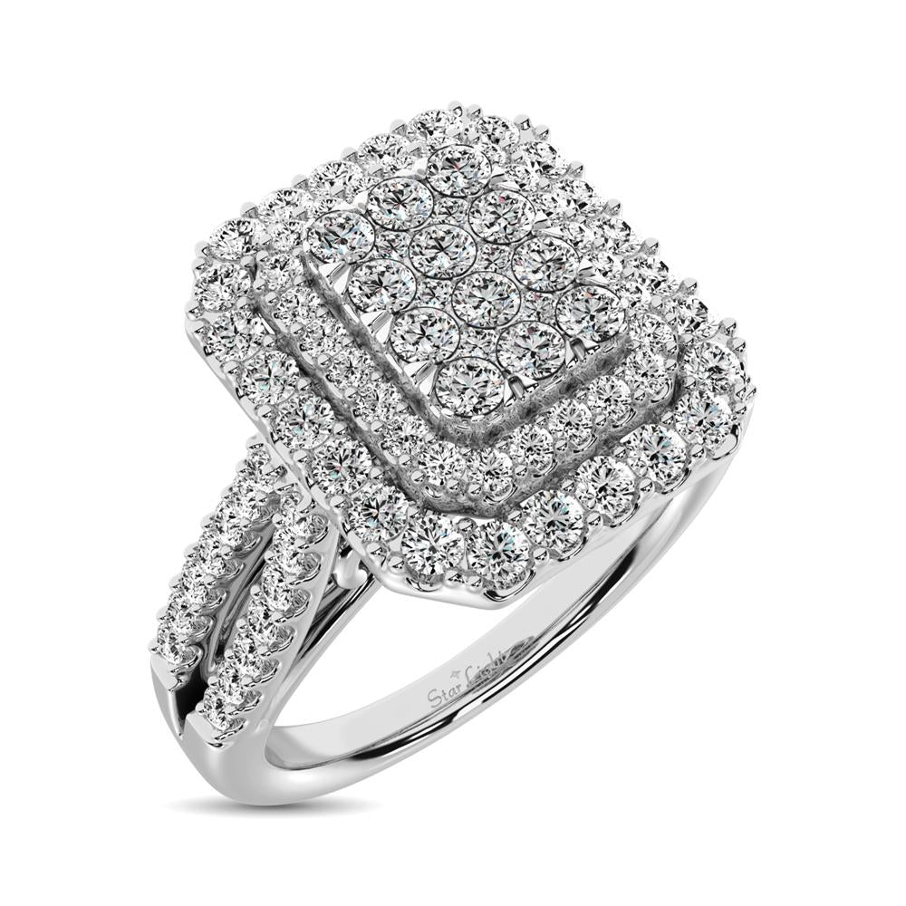Double Halo Diamond Engagement Ring - 1.00 Carats in 14K White Gold