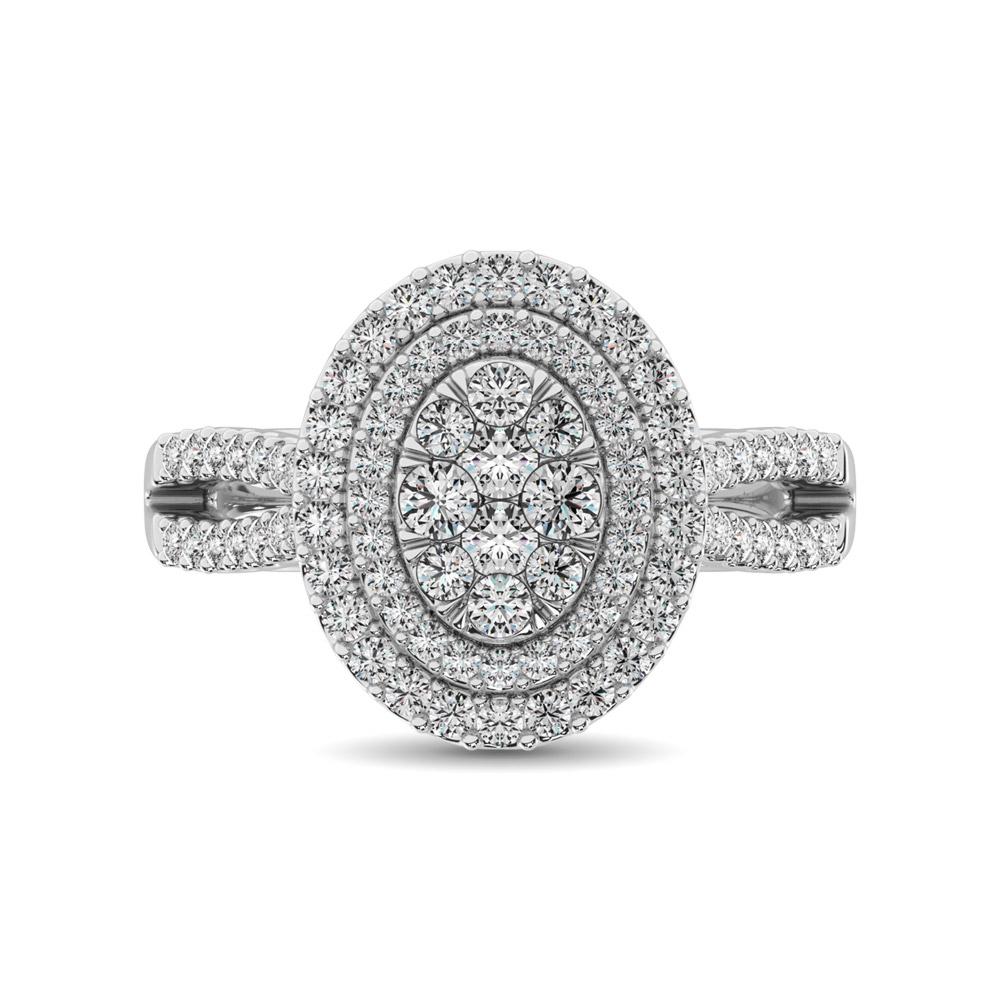 Double Halo Diamond Engagement Ring - 1.00 Carats in 14K White Gold