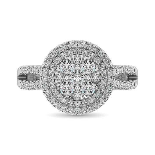 Double Halo Diamond Engagement Ring - 1.00 Carats in 14K White Gold