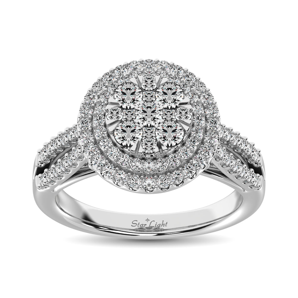 Double Halo Diamond Engagement Ring - 1.00 Carats in 14K White Gold