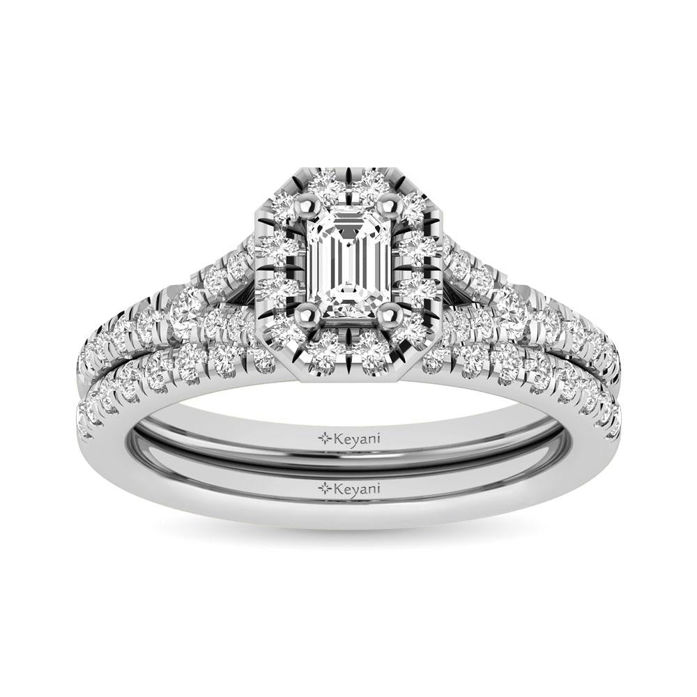 Diamond Twist Shank Single Halo Bridal Ring 1.00 Carat 14K Gold