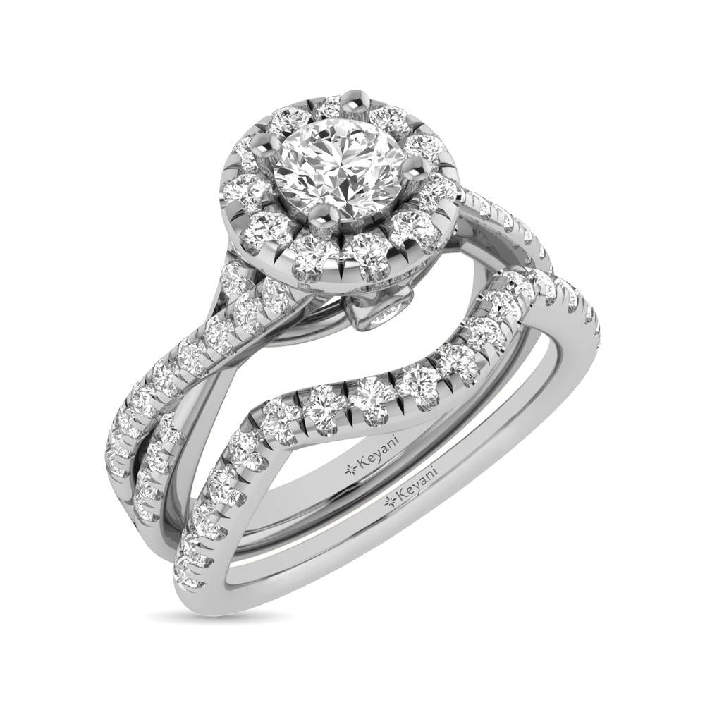 Diamond Twist Shank Single Halo Bridal Ring 1.00 Carat 14K Gold