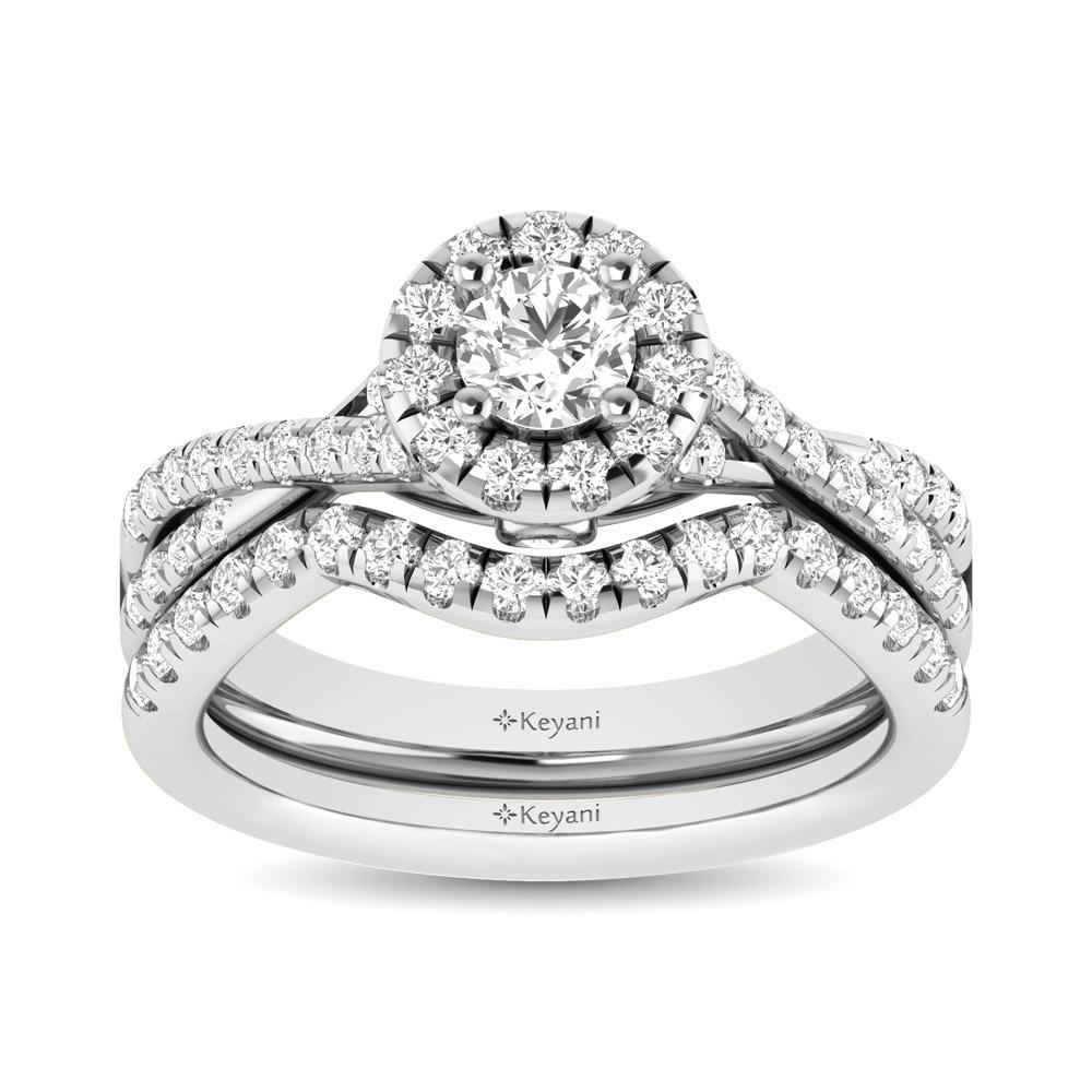 Diamond Twist Shank Single Halo Bridal Ring 1.00 Carat 14K Gold