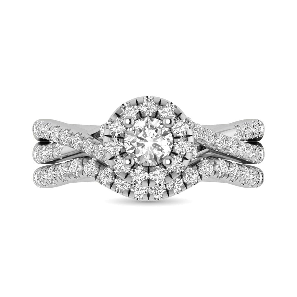 Diamond Twist Shank Single Halo Bridal Ring 1.00 Carat 14K Gold