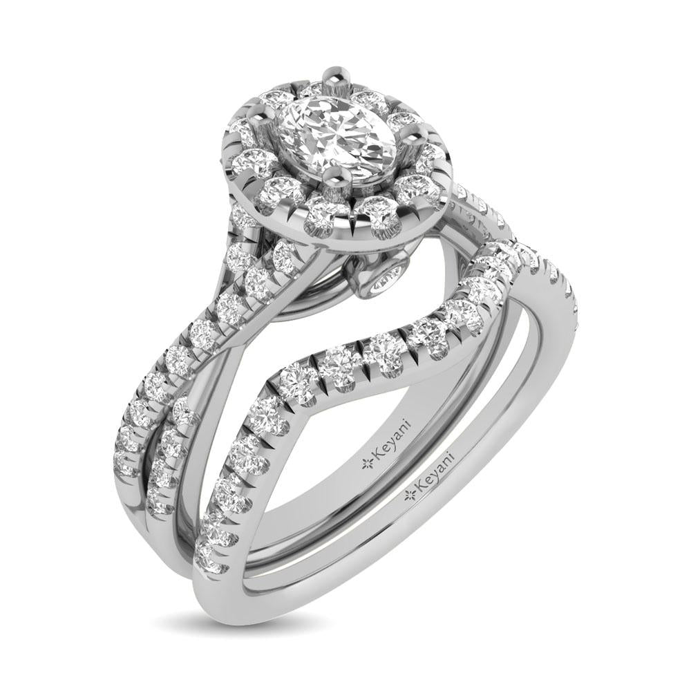 Diamond Twist Shank Single Halo Bridal Ring 1.00 Carat 14K Gold