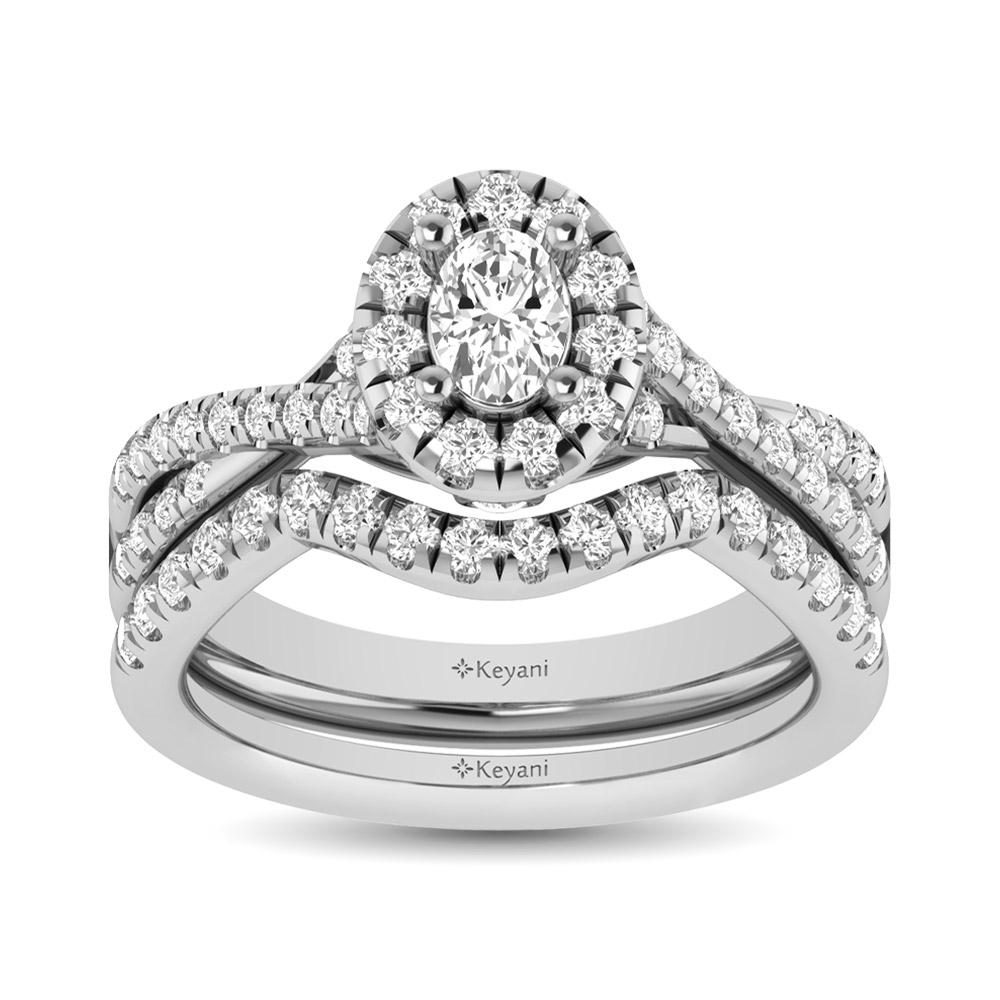 Diamond Twist Shank Single Halo Bridal Ring 1.00 Carat 14K Gold