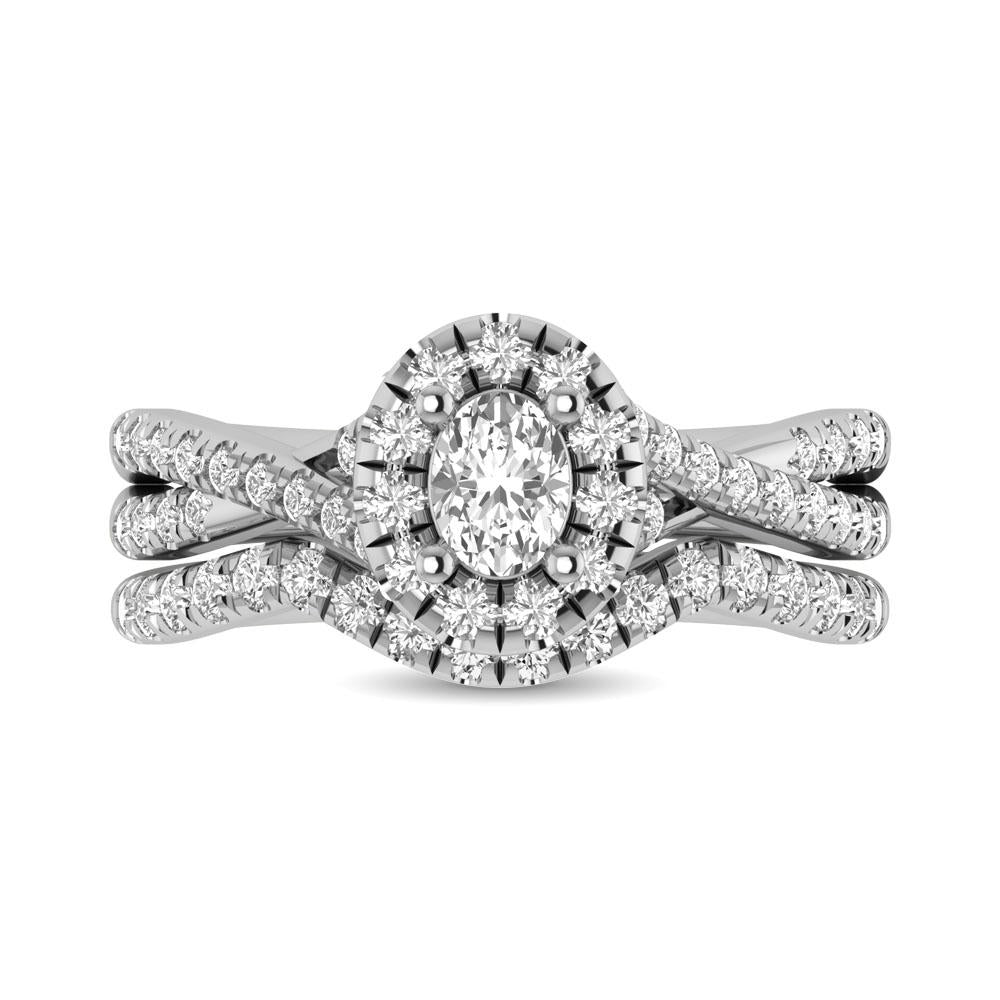 Diamond Twist Shank Single Halo Bridal Ring 1.00 Carat 14K Gold