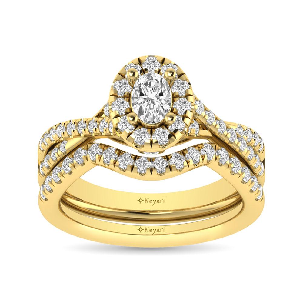 Diamond Twist Shank Single Halo Bridal Ring 1.00 Carat 14K Gold