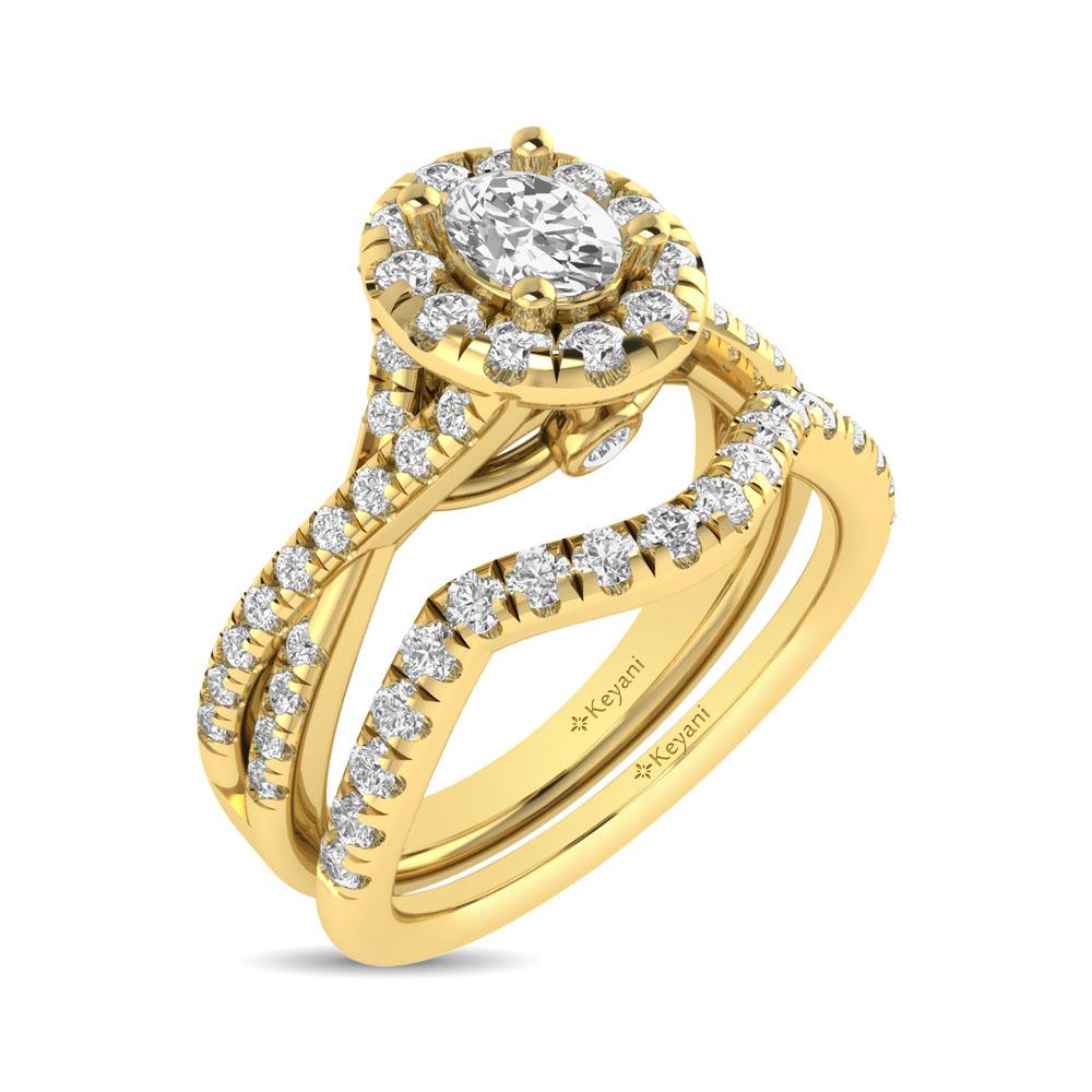 Diamond Twist Shank Single Halo Bridal Ring 1.00 Carat 14K Gold