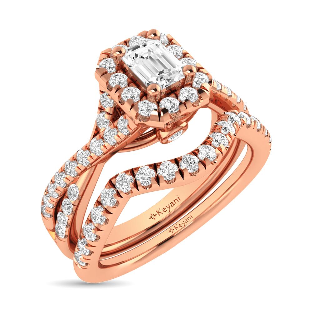 Diamond Twist Shank Single Halo Bridal Ring 1.00 Carat 14K Gold