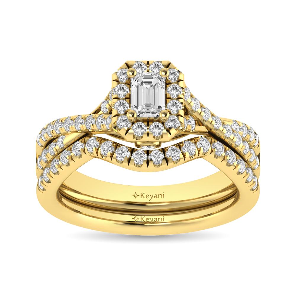 Diamond Twist Shank Single Halo Bridal Ring 1.00 Carat 14K Gold