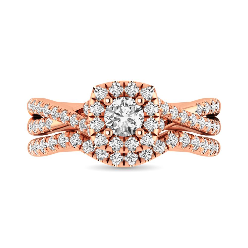 Diamond Twist Shank Single Halo Bridal Ring 1.00 Carat 14K Gold