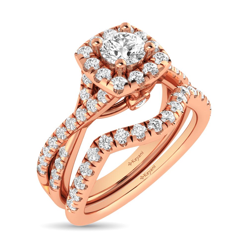 Diamond Twist Shank Single Halo Bridal Ring 1.00 Carat 14K Gold