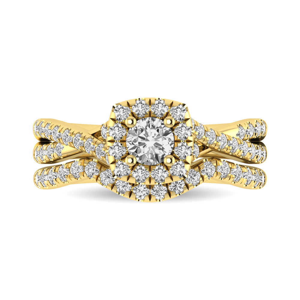 Diamond Twist Shank Single Halo Bridal Ring 1.00 Carat 14K Gold