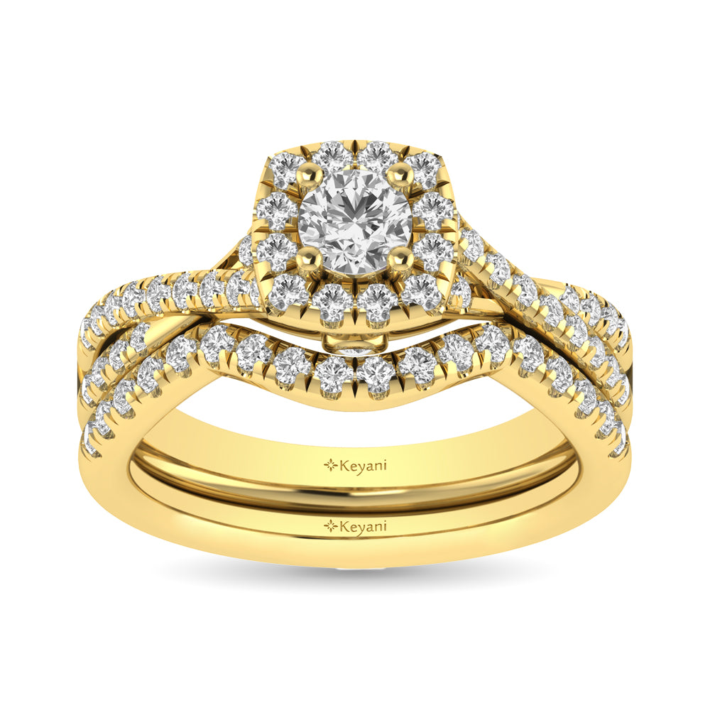 Diamond Twist Shank Single Halo Bridal Ring 1.00 Carat 14K Gold