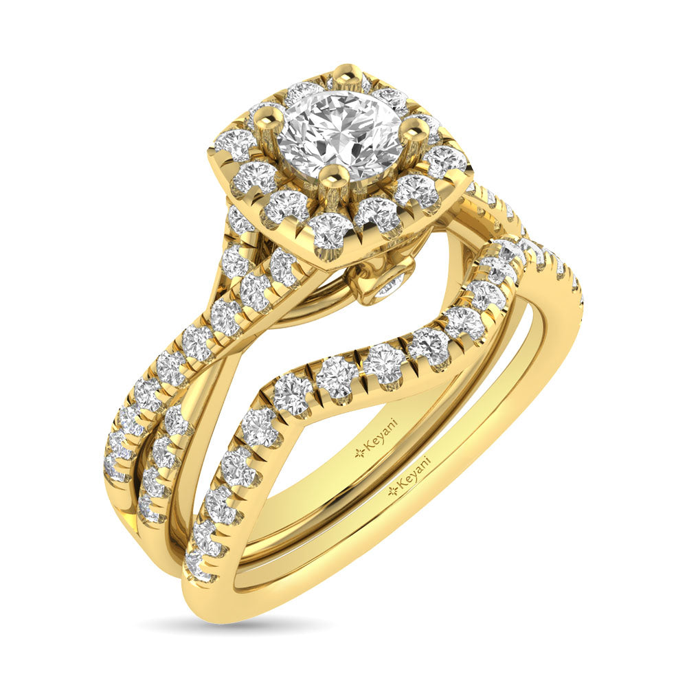 Diamond Twist Shank Single Halo Bridal Ring 1.00 Carat 14K Gold