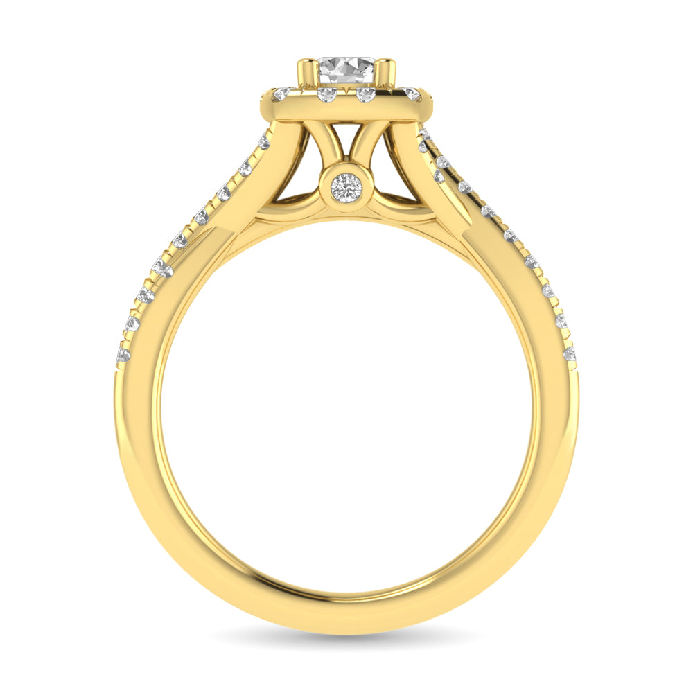 Diamond Twist Shank Single Halo Bridal Ring 1.00 Carat 14K Gold