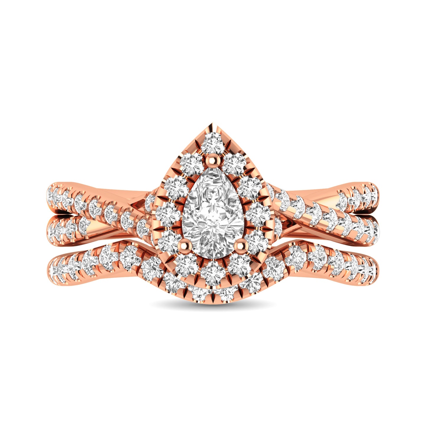 Diamond Twist Shank Single Halo Bridal Ring 1.00 Carat 14K Gold