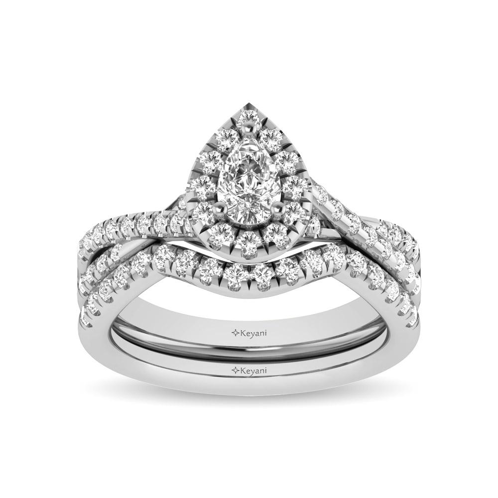 Diamond Twist Shank Single Halo Bridal Ring 1.00 Carat 14K Gold