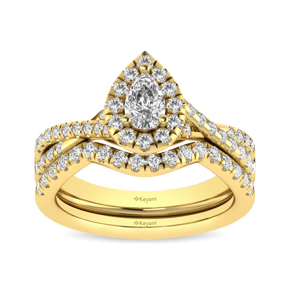 Diamond Twist Shank Single Halo Bridal Ring 1.00 Carat 14K Gold