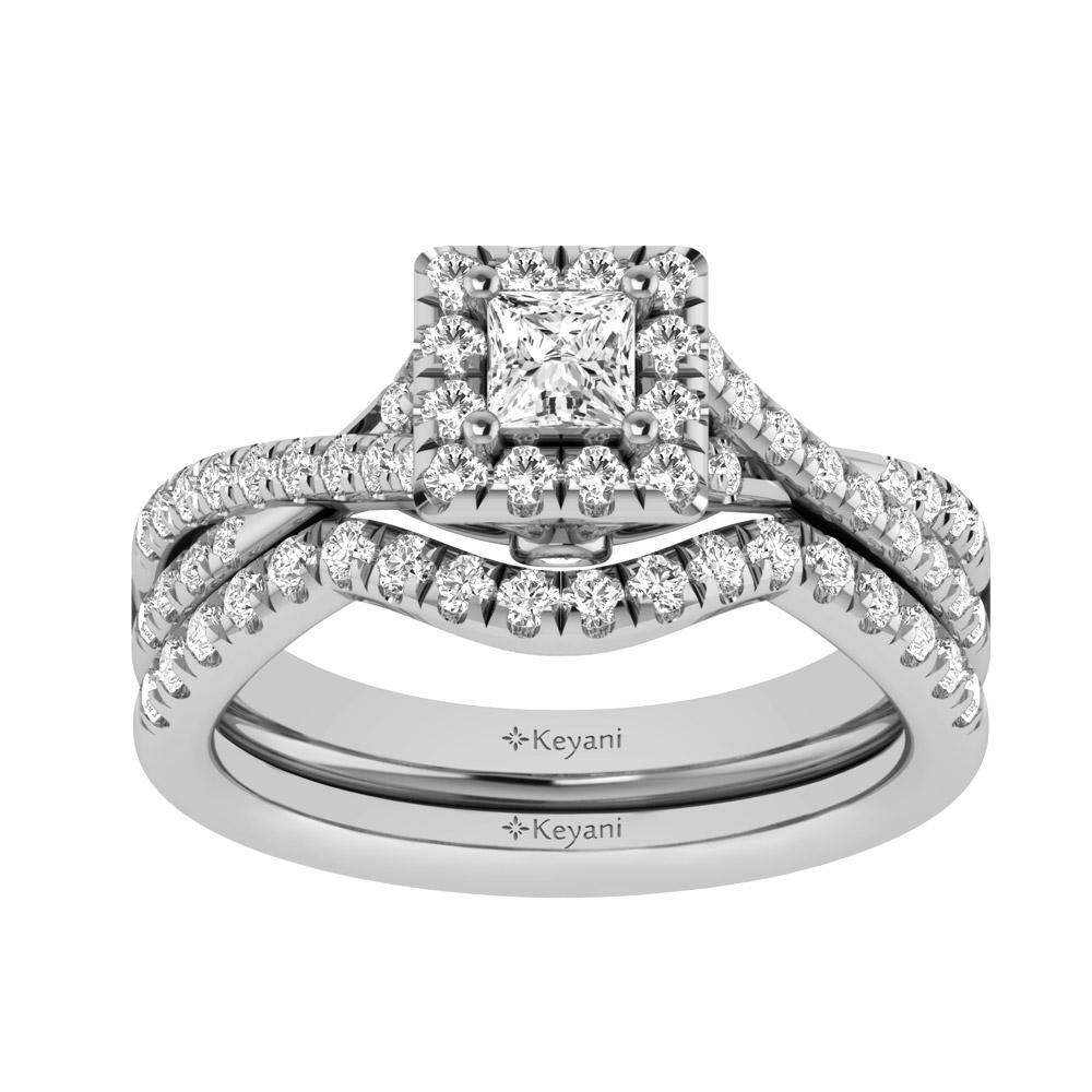 Diamond Twist Shank Single Halo Bridal Ring 1.00 Carat 14K Gold