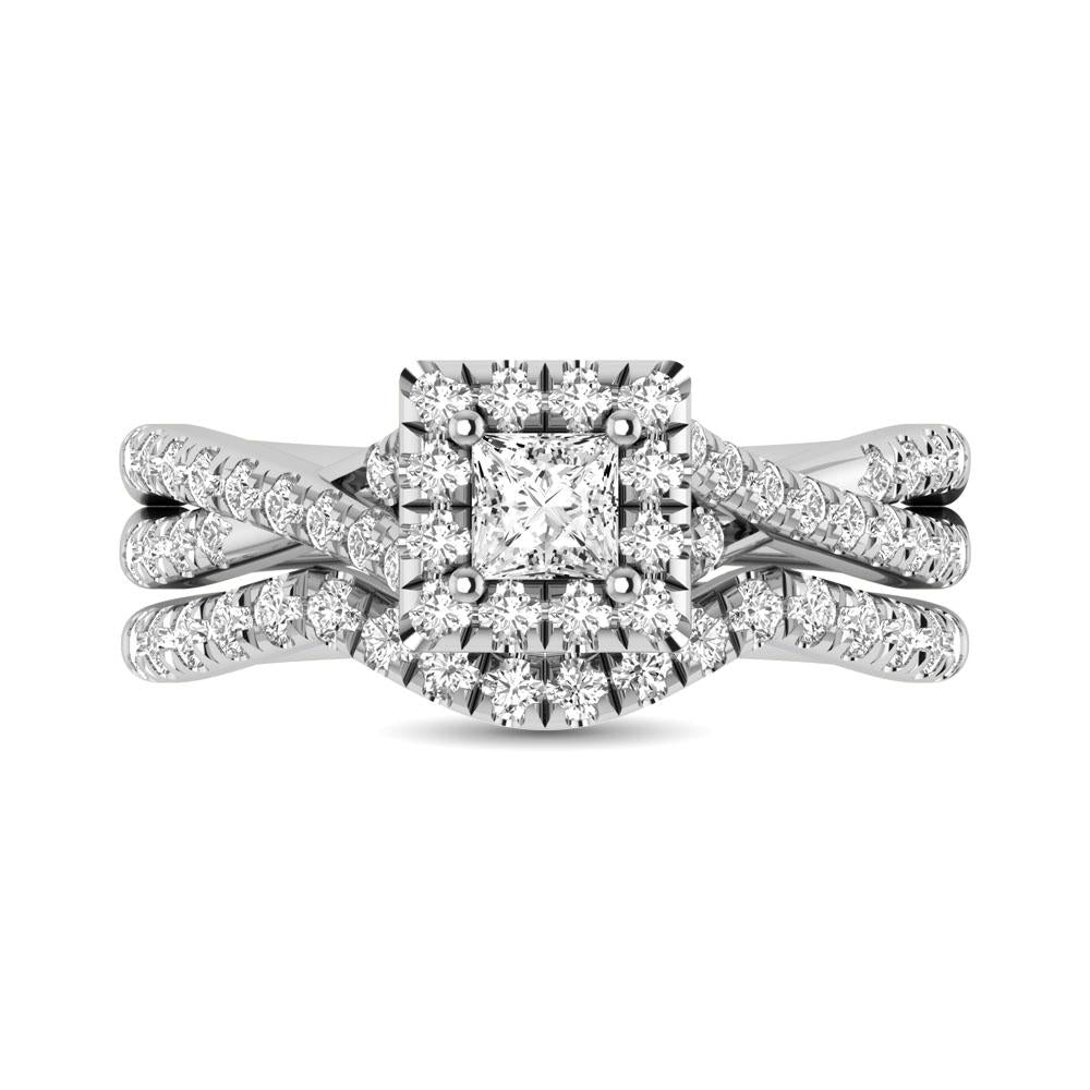 Diamond Twist Shank Single Halo Bridal Ring 1.00 Carat 14K Gold
