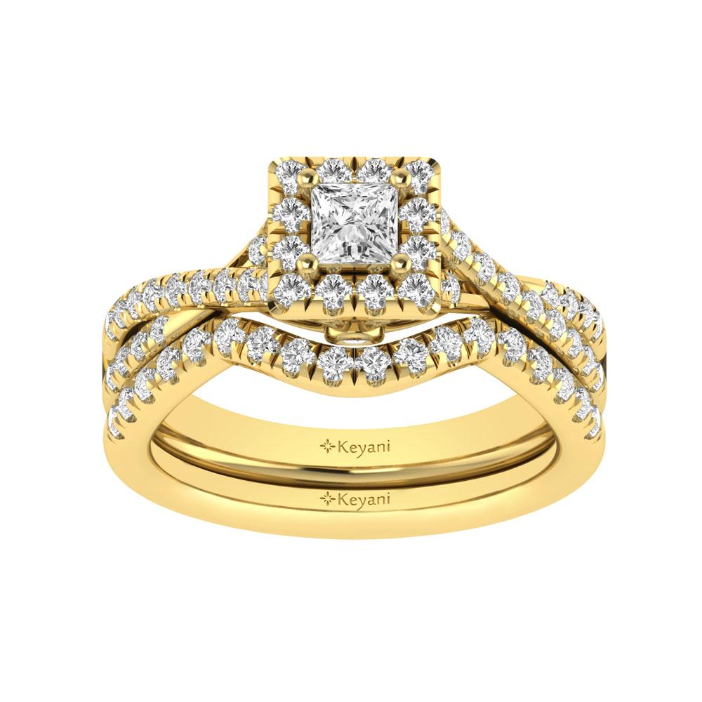 Diamond Twist Shank Single Halo Bridal Ring 1.00 Carat 14K Gold
