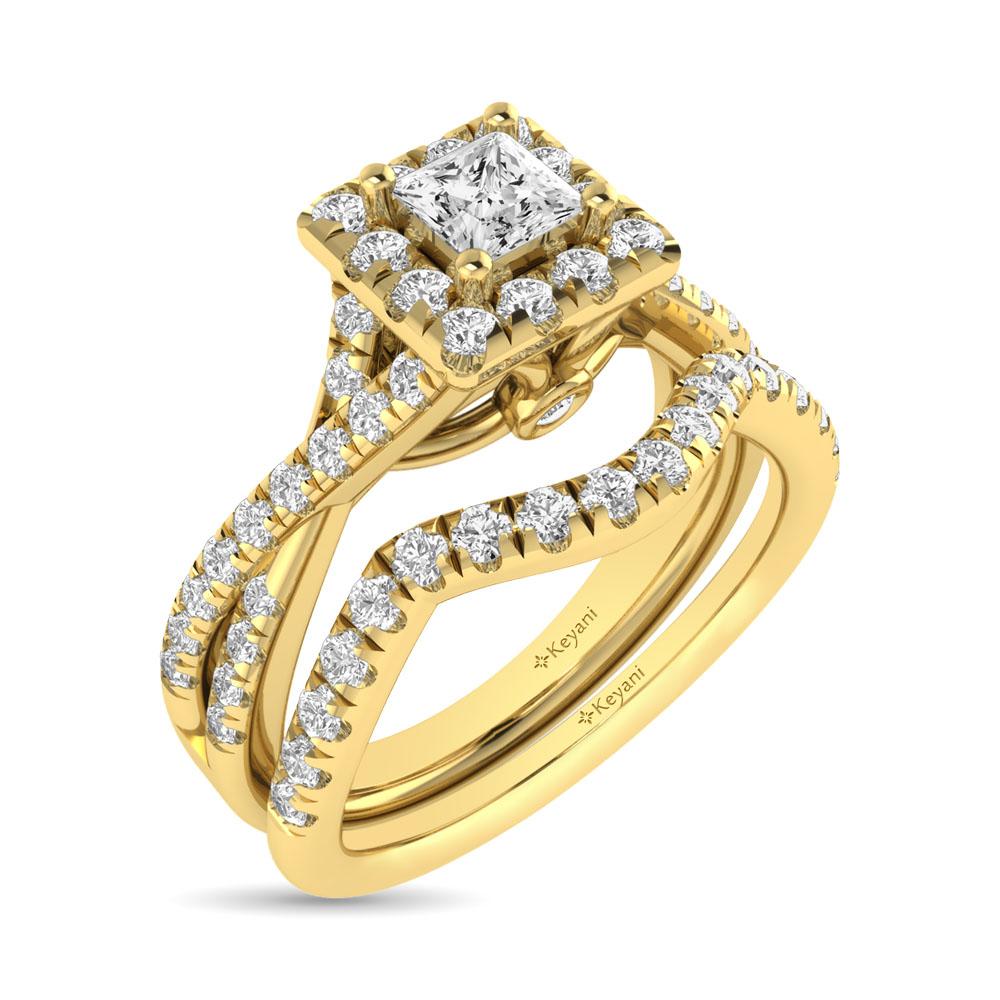 Diamond Twist Shank Single Halo Bridal Ring 1.00 Carat 14K Gold