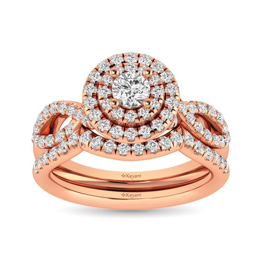 Twist Shank Double Halo Bridal Ring in 14KT Gold - Available in Multiple Cuts