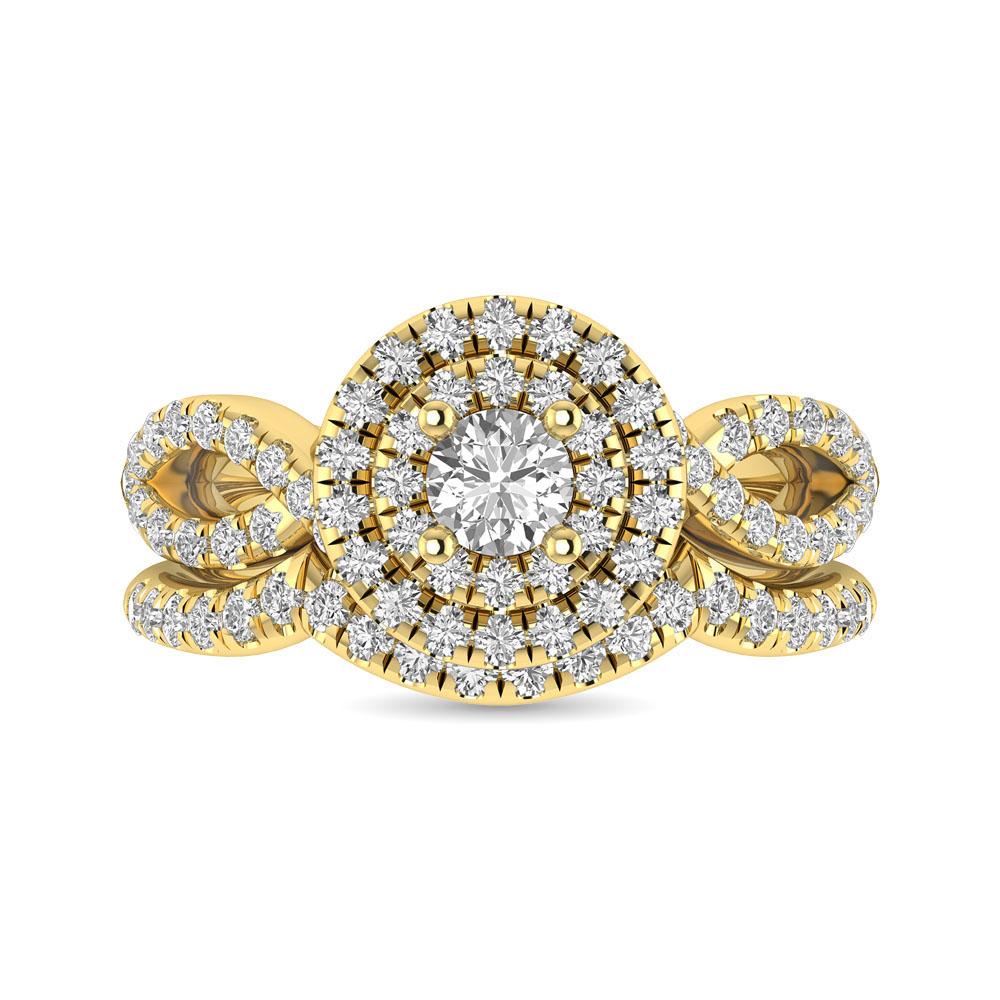 Twist Shank Double Halo Bridal Ring in 14KT Gold - Available in Multiple Cuts