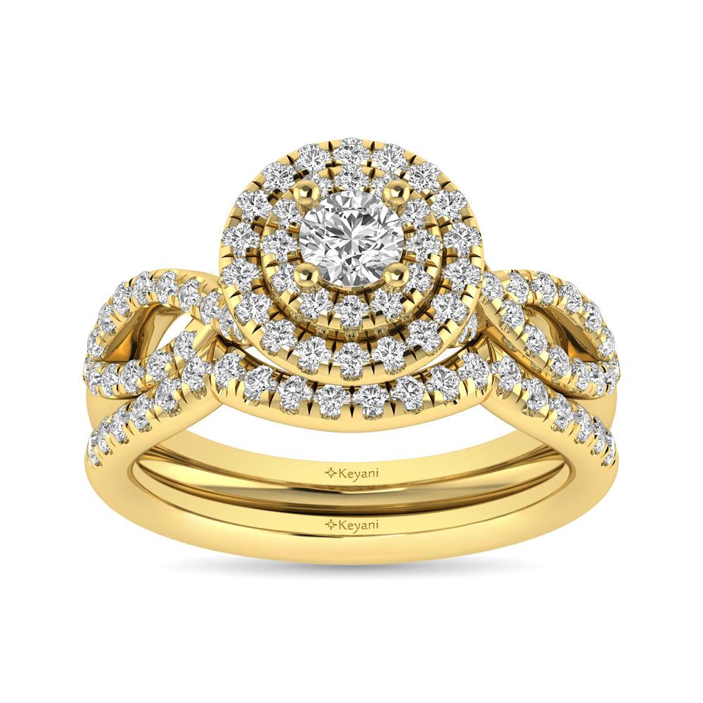 Twist Shank Double Halo Bridal Ring in 14KT Gold - Available in Multiple Cuts