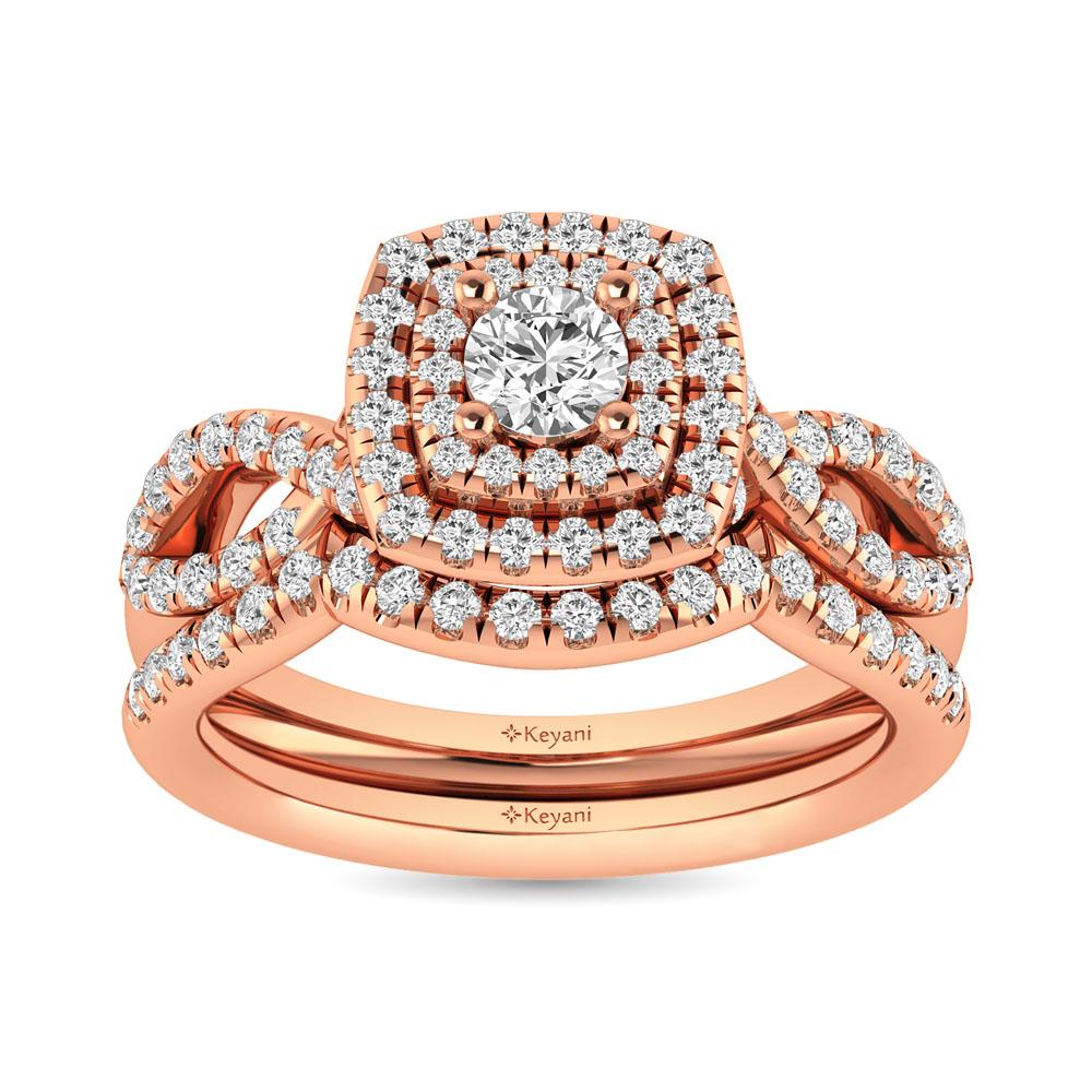 Twist Shank Double Halo Bridal Ring in 14KT Gold - Available in Multiple Cuts