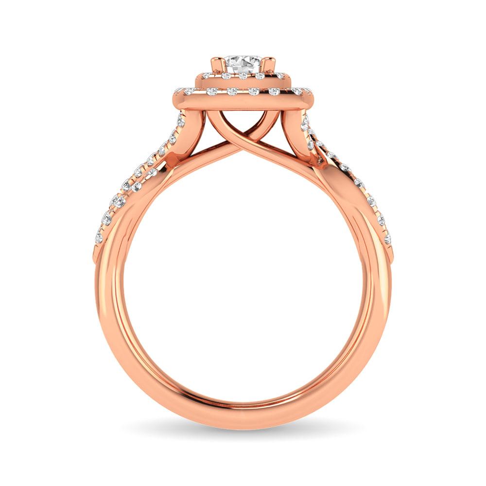 Twist Shank Double Halo Bridal Ring in 14KT Gold - Available in Multiple Cuts