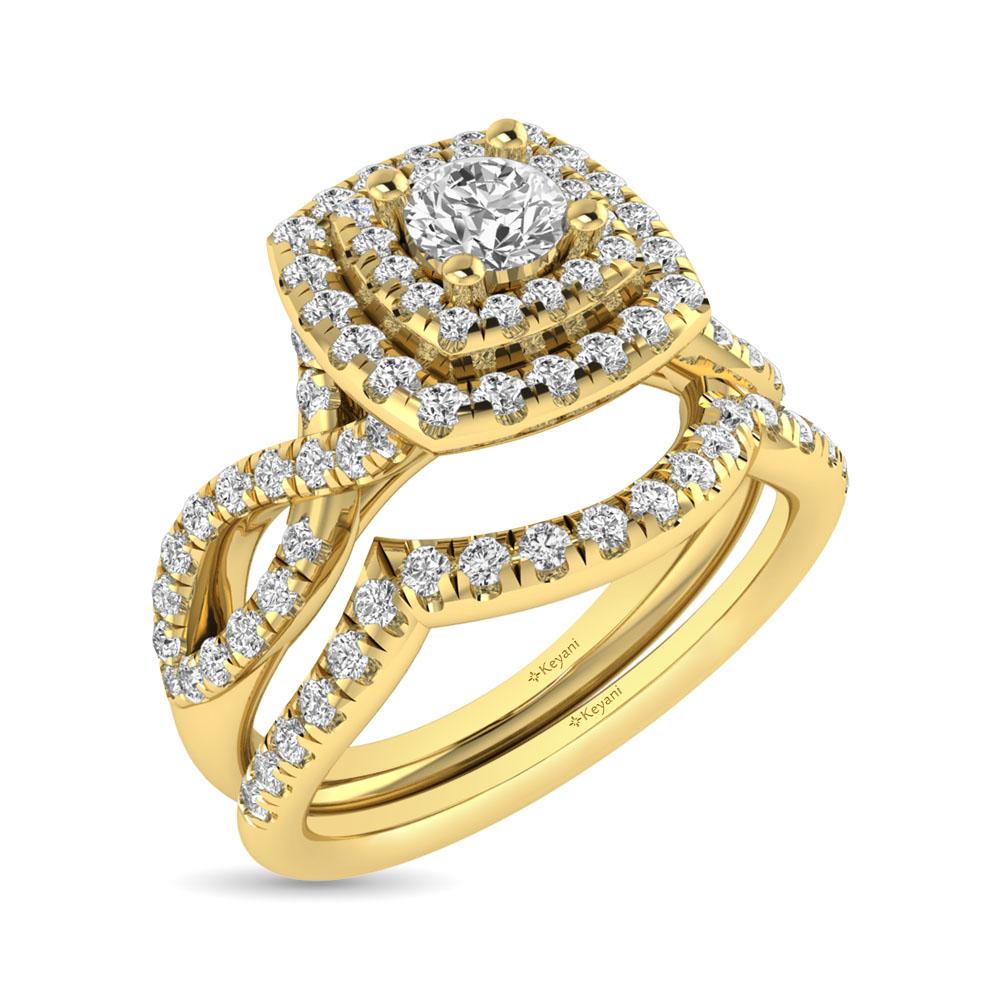 Twist Shank Double Halo Bridal Ring in 14KT Gold - Available in Multiple Cuts