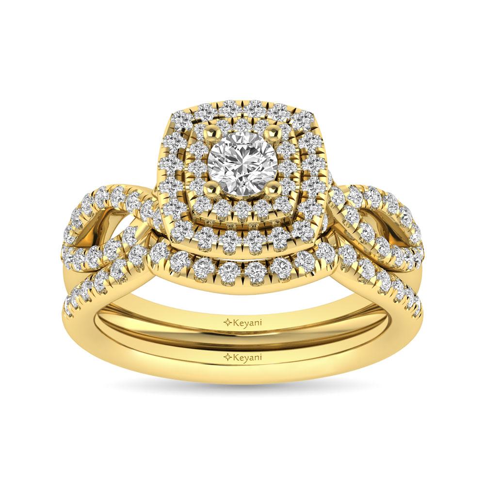 Twist Shank Double Halo Bridal Ring in 14KT Gold - Available in Multiple Cuts