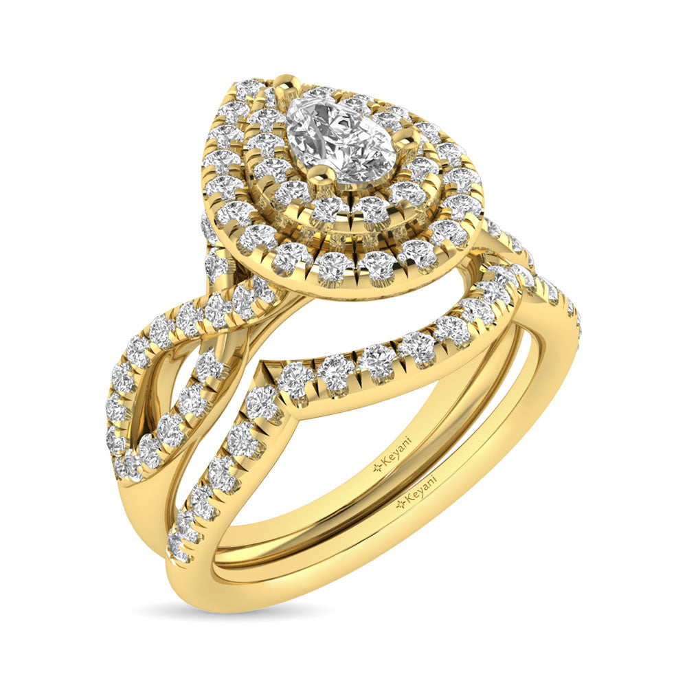 Twist Shank Double Halo Bridal Ring in 14KT Gold - Available in Multiple Cuts