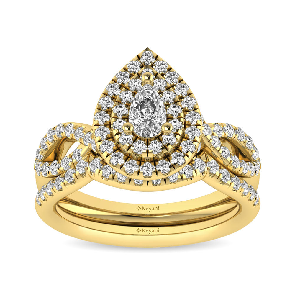 Twist Shank Double Halo Bridal Ring in 14KT Gold - Available in Multiple Cuts