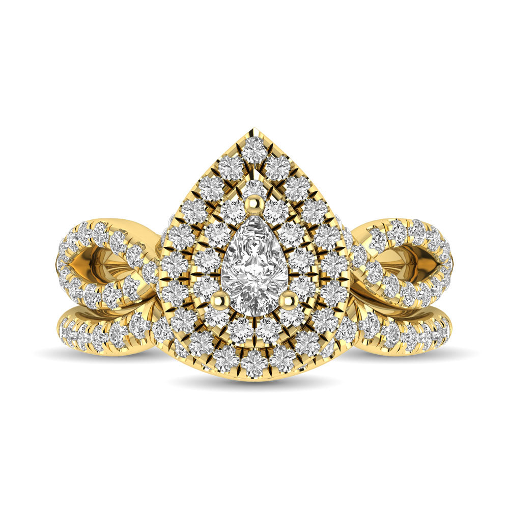 Twist Shank Double Halo Bridal Ring in 14KT Gold - Available in Multiple Cuts