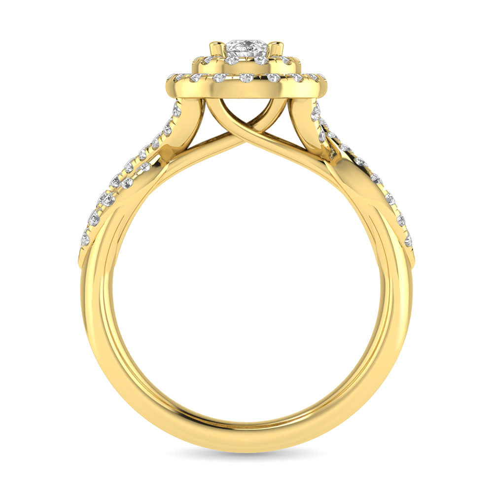 Twist Shank Double Halo Bridal Ring in 14KT Gold - Available in Multiple Cuts