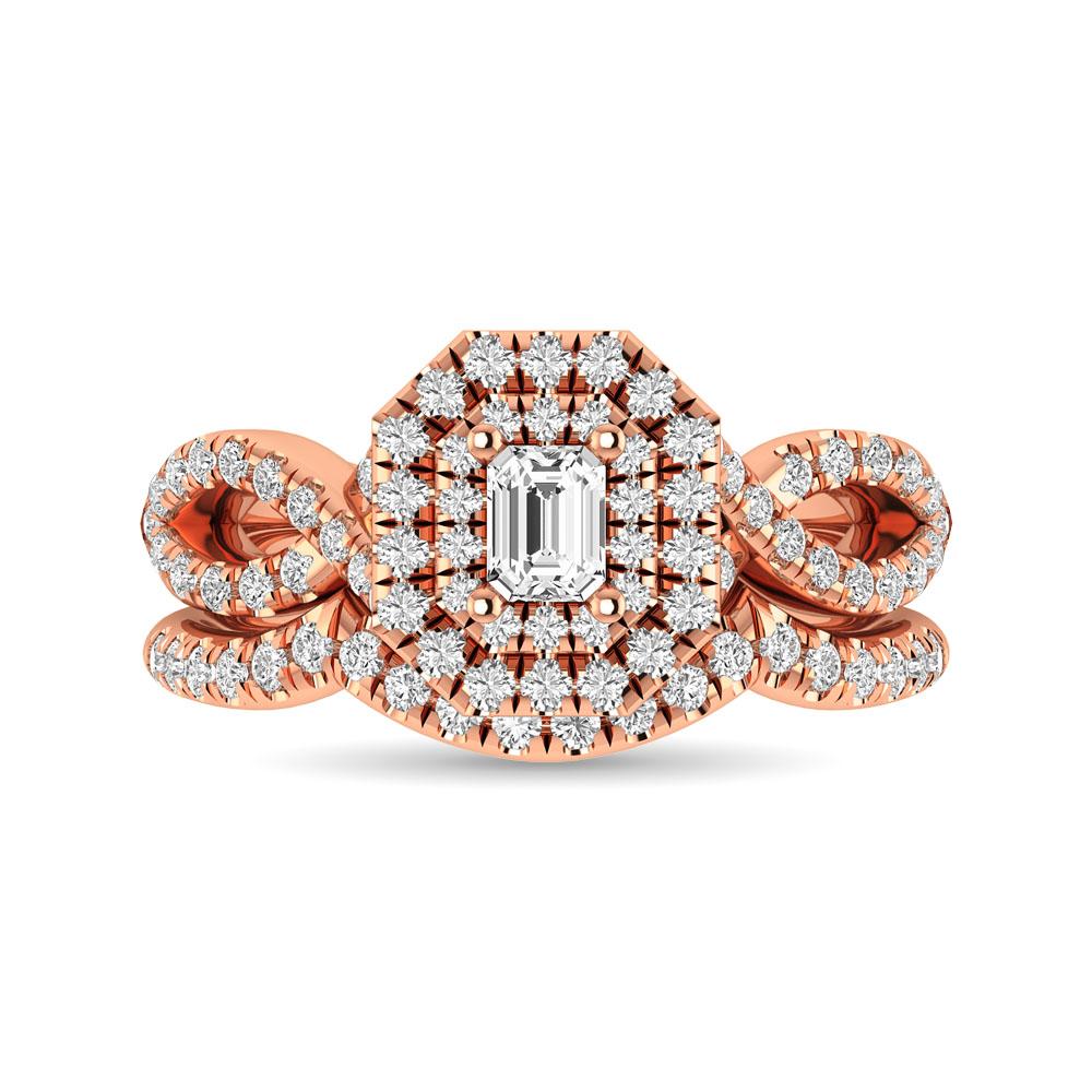 Twist Shank Double Halo Bridal Ring in 14KT Gold - Available in Multiple Cuts